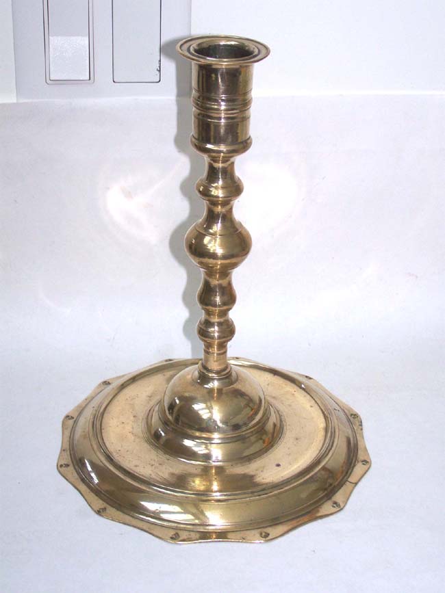 A Rare and Unusual Large 18th century Continental Brass Candlestick circa 1720-1750